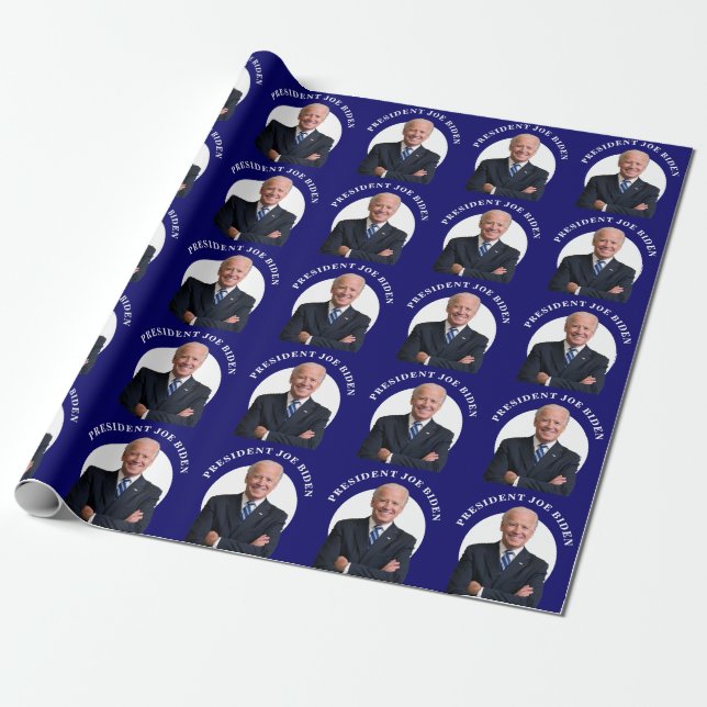 President Joe Biden Portrait on Blue Wrapping Paper (Unrolled)