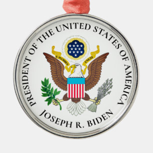 President Joe Biden & Presidential Seal Metal Ornament