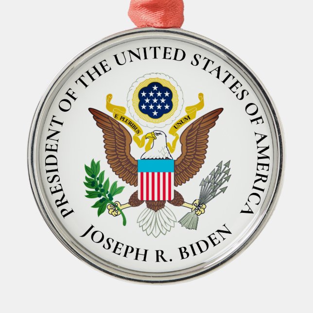 President Joe Biden & Presidential Seal Metal Ornament (Front)