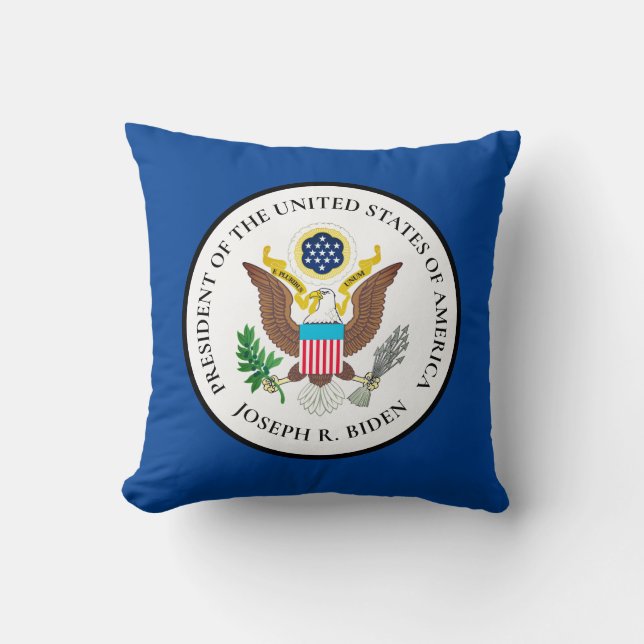 President Joe Biden & Presidential Seal Throw Pillow (Front)