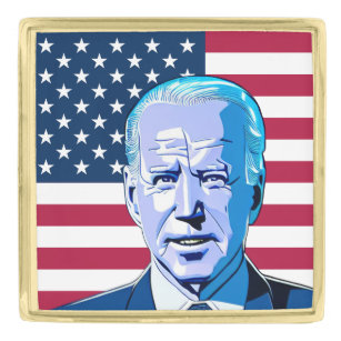President Joe Biden Supporter Artwork 1 US Flag Gold Finish Lapel Pin