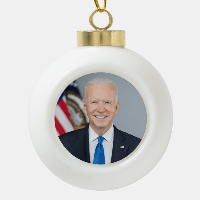 President Joe Biden White House Portrait   Ceramic Ball Christmas Ornament (Front)
