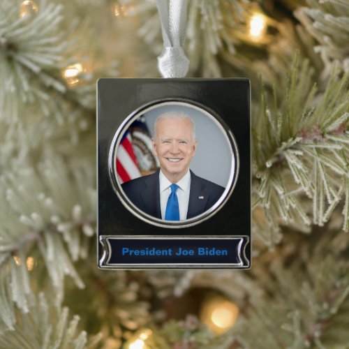 President Joe Biden White House Portrait   Silver  Silver Plated Banner Ornament