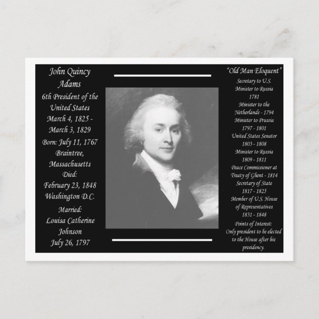 President John Quincy Adams Postcard (Front)