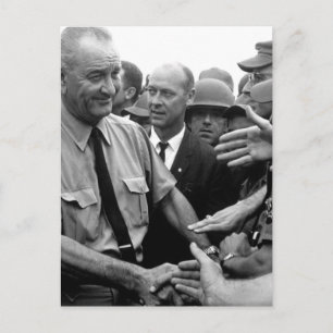 President Lyndon B. Johnson greets American troops Postcard