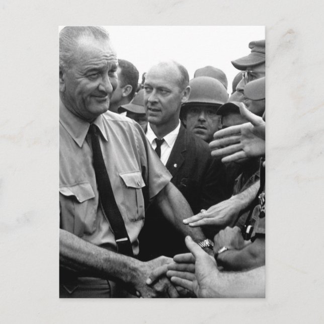 President Lyndon B. Johnson greets American troops Postcard (Front)