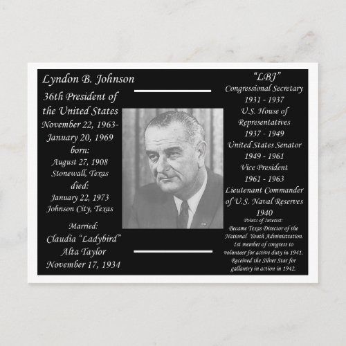 President Lyndon Johnson Postcard
