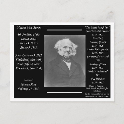 President Martin Van Buren Postcard