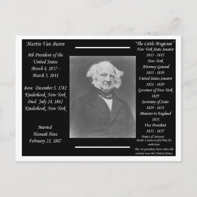 President Martin Van Buren Postcard (Front)