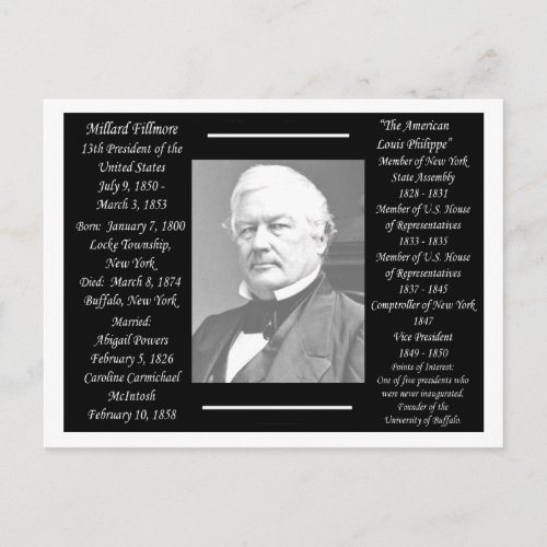 President Millard Fillmore Postcard