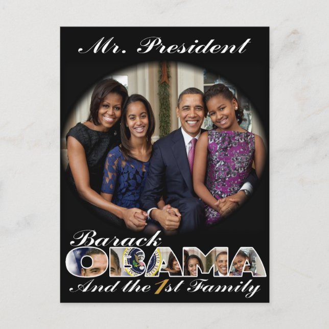 PRESIDENT OBAMA and THE FIRST FAMILY Postcard (Front)