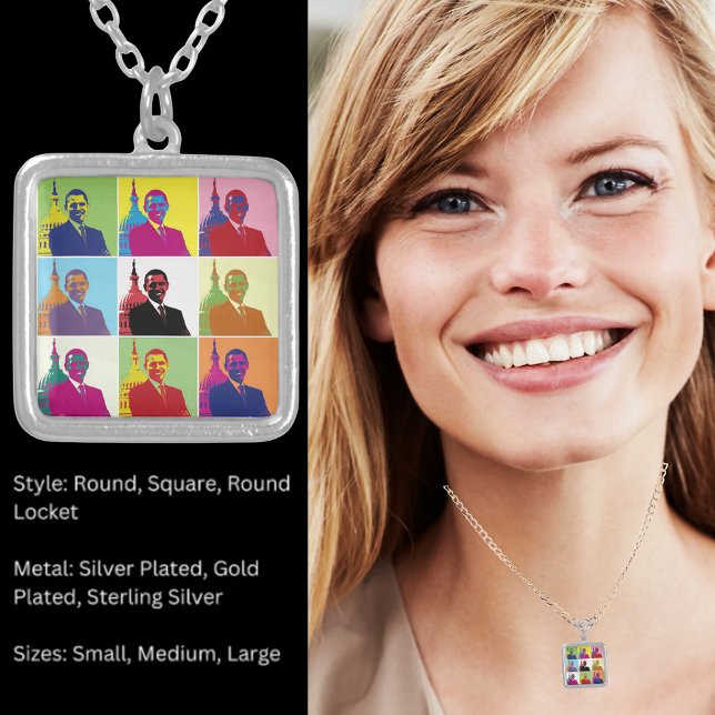 President Obama Pop Art Silver Plated Necklace (President Obama Pop Art Silver Plated Necklace)