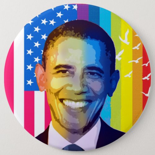 President Obama Portrait_Rainbow  USA Flag Button