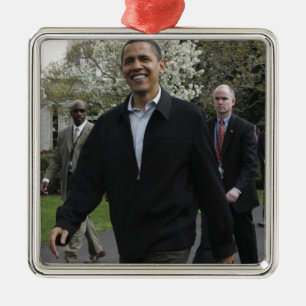 President Obama walks to the basketball courst Metal Ornament