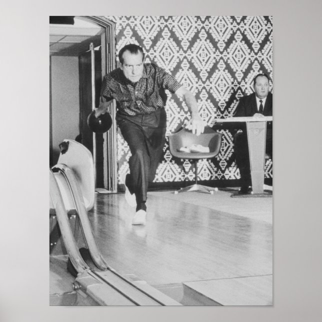 President Richard Nixon Bowling At The White House Poster (Front)