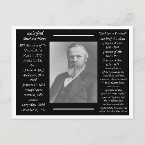 President Rutherford B Hayes Postcard