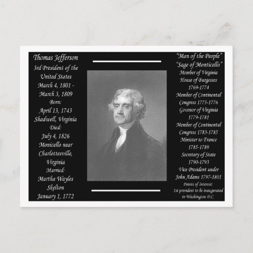 President Thomas Jefferson Postcard