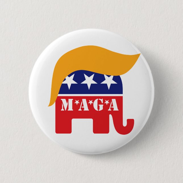 President Trump 2024 GOP Elephant Hair MAGA Button (Front)