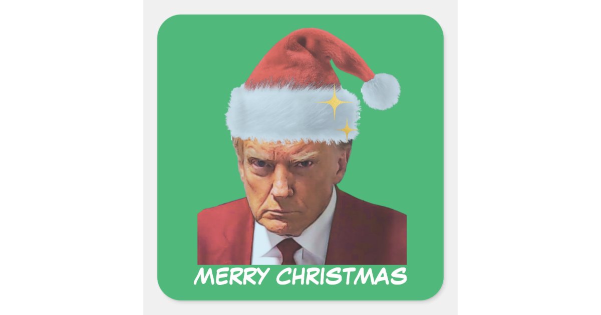 President Trump 2024 Mug shot Merry Christmas Square Sticker Zazzle