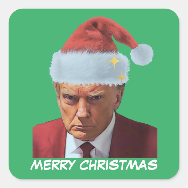 President Trump 2024 Mug shot Merry Christmas Square Sticker (Front)
