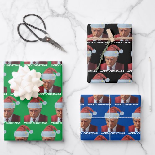 President Trump 2024 Mug shot Merry Christmas Wrapping Paper Sheets