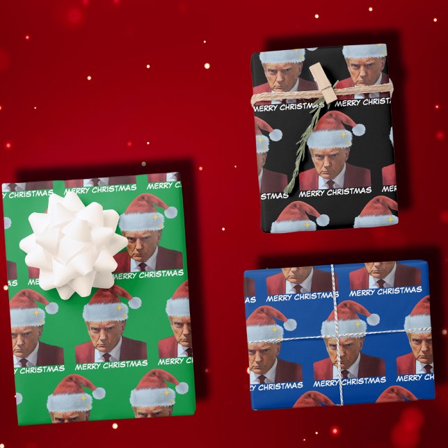 President Trump 2024 Mug shot Merry Christmas Wrapping Paper Sheets (Creator Uploaded)