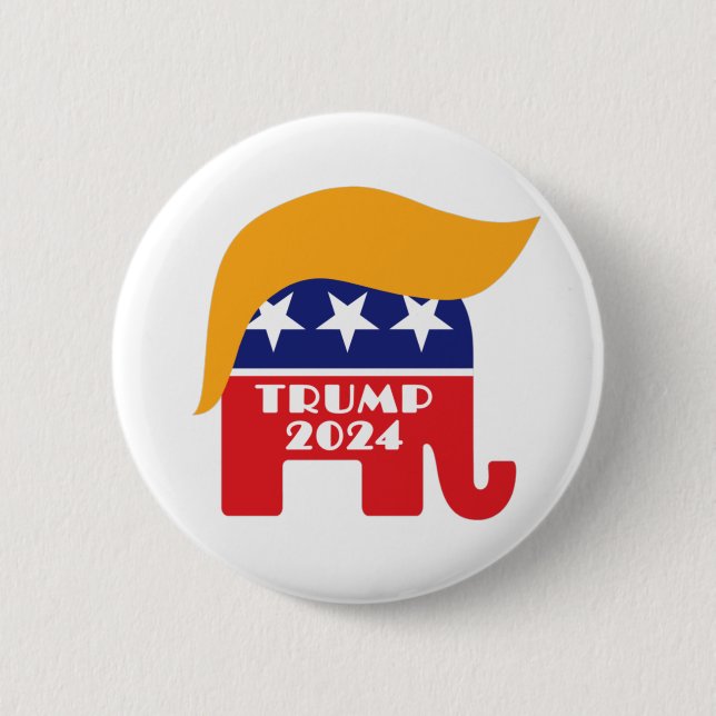 President Trump 2024 Republican Elephant Hair Logo Button (Front)