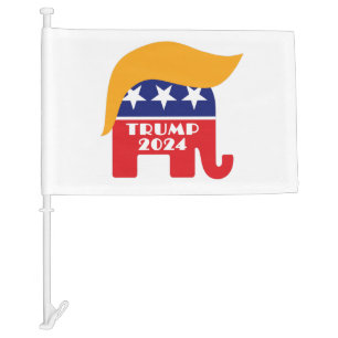 President Trump 2024 Republican Elephant Hair Logo Car Flag