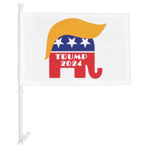 President Trump 2024 Republican Elephant Hair Logo Car Flag