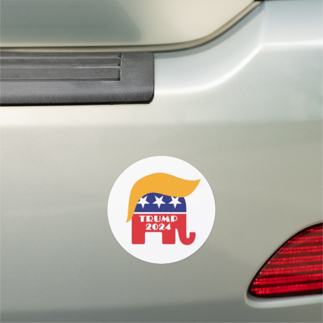 President Trump 2024 Republican Elephant Hair Logo Car Magnet (In Situ)