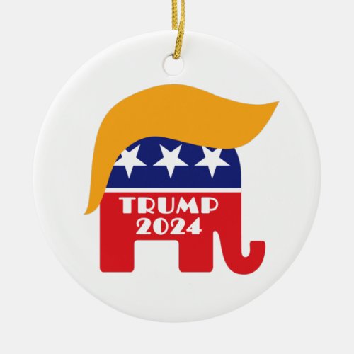 President Trump 2024 Republican Elephant Hair Logo Ceramic Ornament