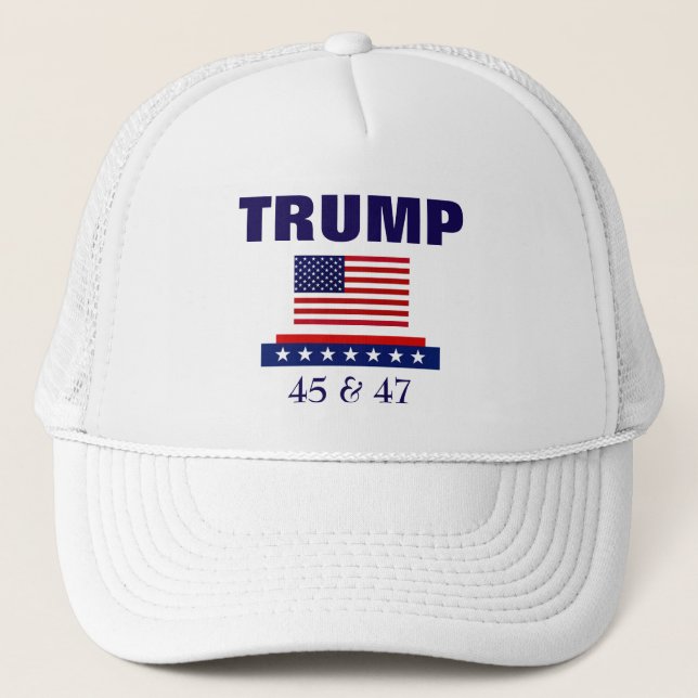 PRESIDENT TRUMP 45 & 47 TRUCKER HAT (Front)