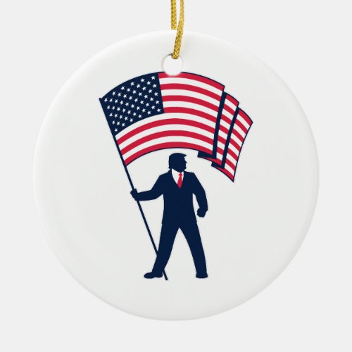 President Trump Bearing the Flag of the USA  Ceramic Ornament