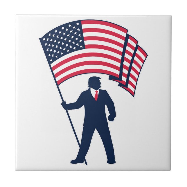 President Trump Bearing the Flag of the USA  Ceramic Tile (Front)