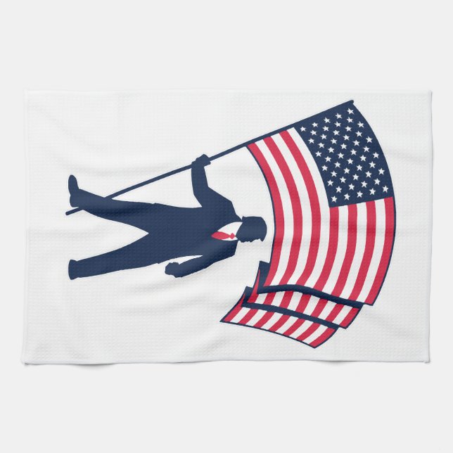 President Trump Bearing the Flag of the USA  Kitchen Towel (Horizontal)