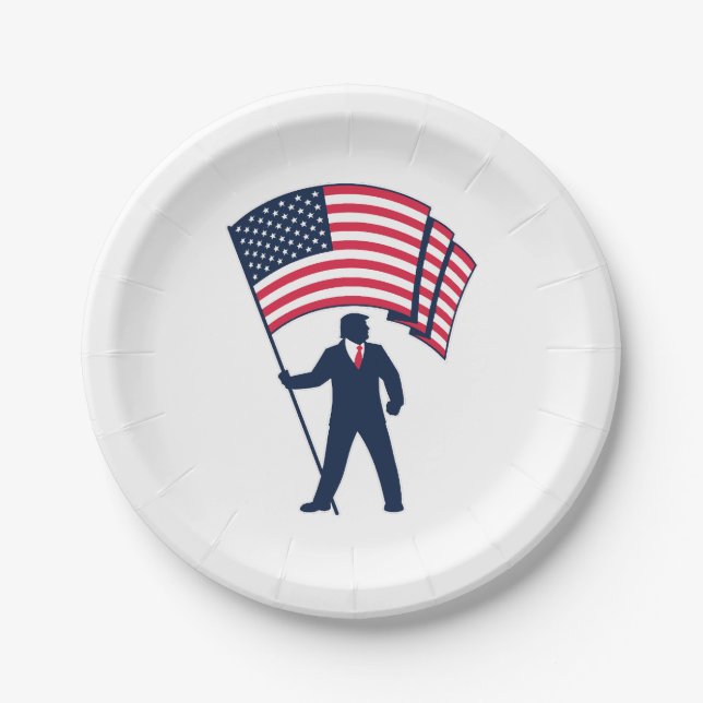 President Trump Bearing the Flag of the USA  Paper Plates (Front)