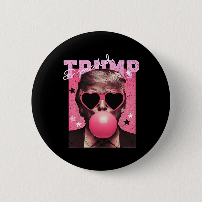 President Trump Blowing Bubble Gum Funny Pink Bubb Button (Front)