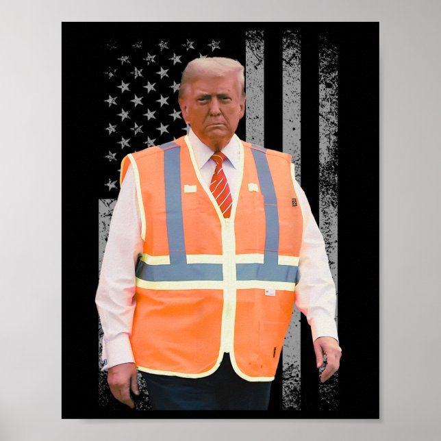 President Trump Garbage Truck Worker Vest Usa Flag Poster (Front)