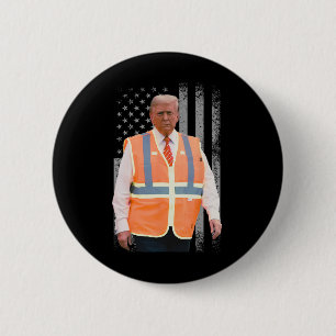 President Trump Garbyge Truck Worker Vest Usa Flag Button