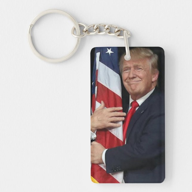President Trump Hugging the America Flag Keychain (Front)