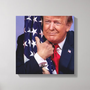President Trump Hugging the American Flag Canvas Print