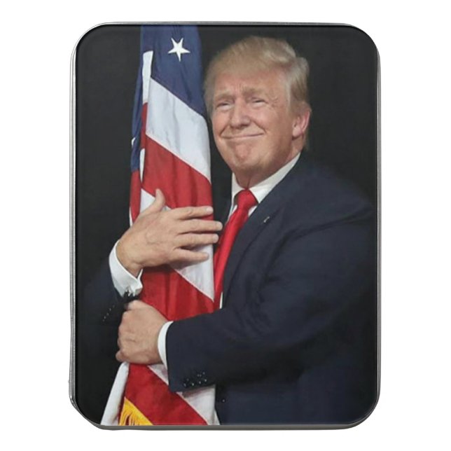 President Trump hugging the American Flag Jigsaw Puzzle (Lid Vertical)