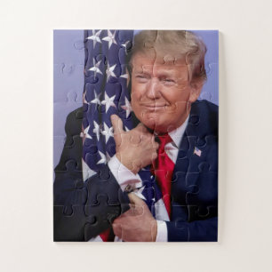 President Trump Hugging the American Flag Jigsaw Puzzle