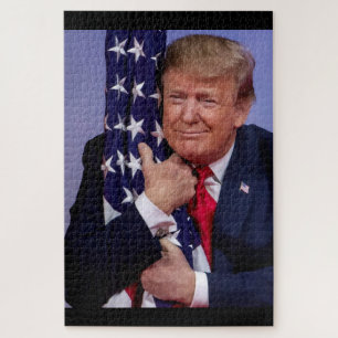 President Trump Hugging the American Flag Jigsaw Puzzle