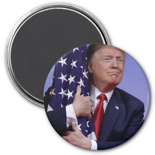 President Trump Hugging the American Flag Magnet