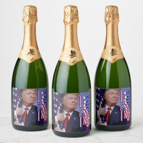 President Trump Hugging the American Flag Sparkling Wine Label