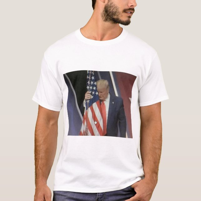 President Trump Hugging  the American Flag T-Shirt (Front)