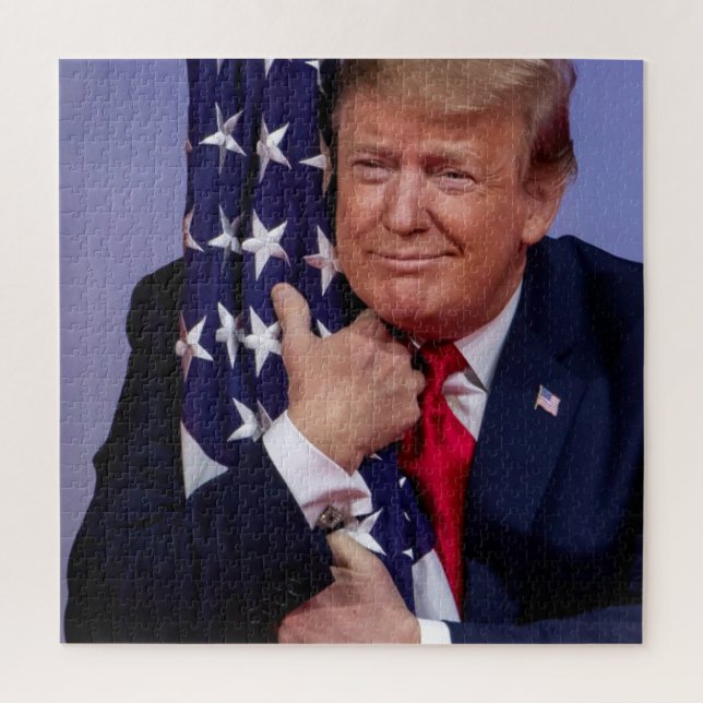 President Trump Hugging the American Flag Trump 20 Jigsaw Puzzle (Vertical)