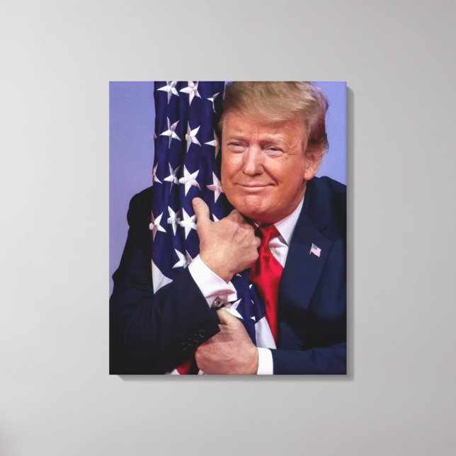 President Trump Hugging the Flag Canvas Print (Front)