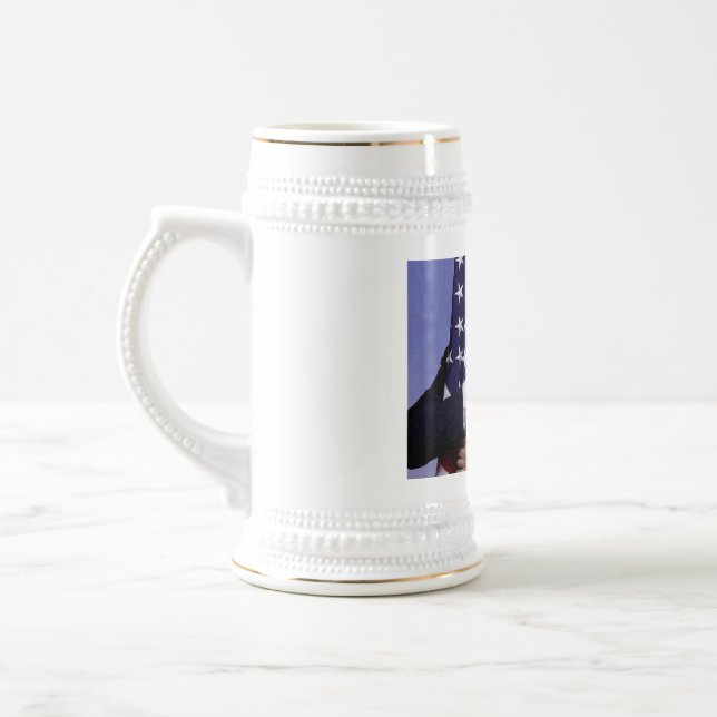 President Trump Hugs the American Flag Beer Stein (Left)